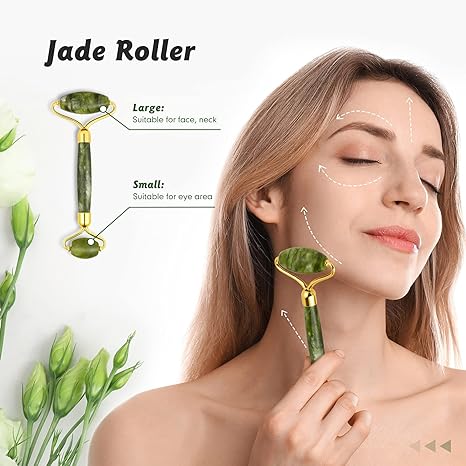 Facial Beauty Jade Roller Set In Marble - Green