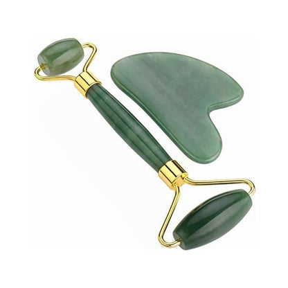 Facial Beauty  Jade Roller Set In Marble - Green