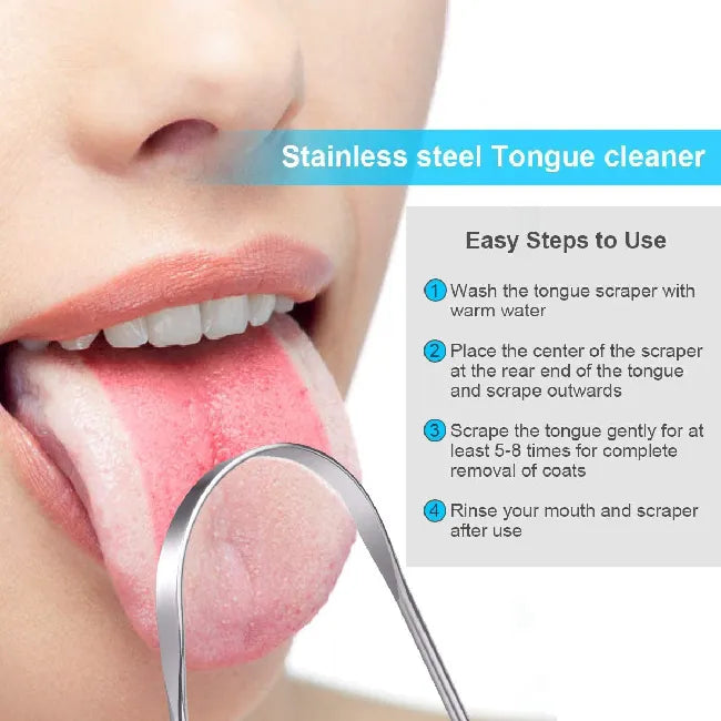 Rustproof Stainless Steel Tongue Cleaner - Reusable Scraper with Comfortable