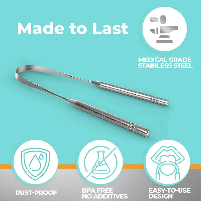 Rustproof Stainless Steel Tongue Cleaner - Reusable Scraper with Comfortable