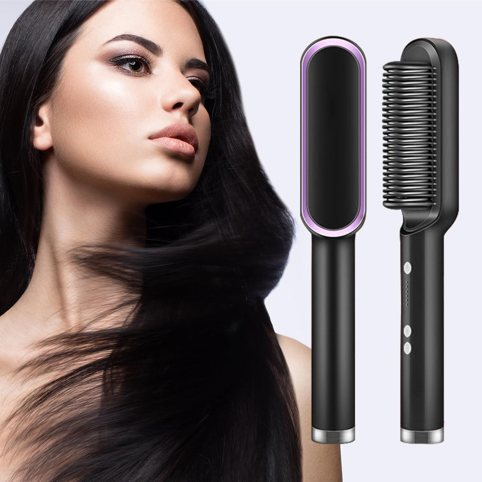 Electric Hair Straightener Brush Heated Comb Straight & Curly Styling Tool