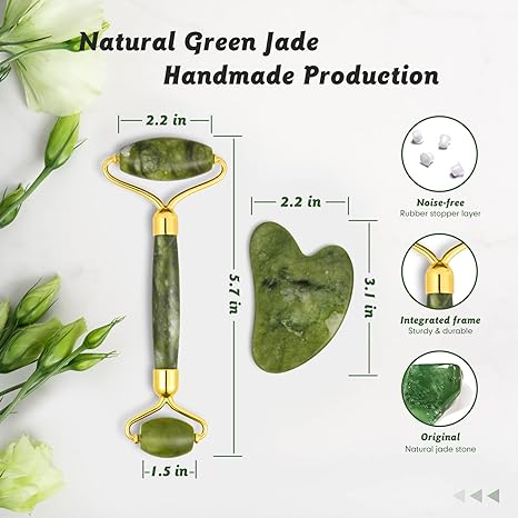 Facial Beauty  Jade Roller Set In Marble - Green
