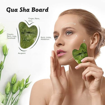 Facial Beauty  Jade Roller Set In Marble - Green