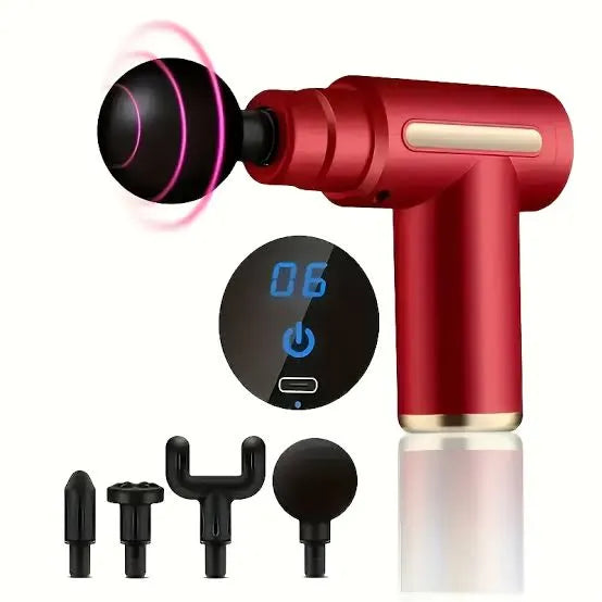 Rechargeable Massage Gun – 6 Speed with 4 Heads & LED Display