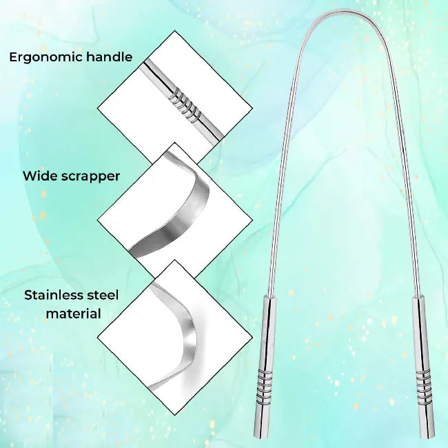 Rustproof Stainless Steel Tongue Cleaner - Reusable Scraper with Comfortable