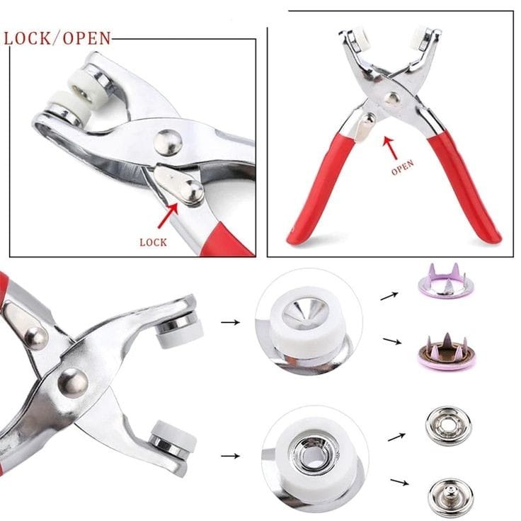 PLIERS BUTTON PRESS SNAP TOOL WITH 50pcs 9.5mm METAL BUTTON