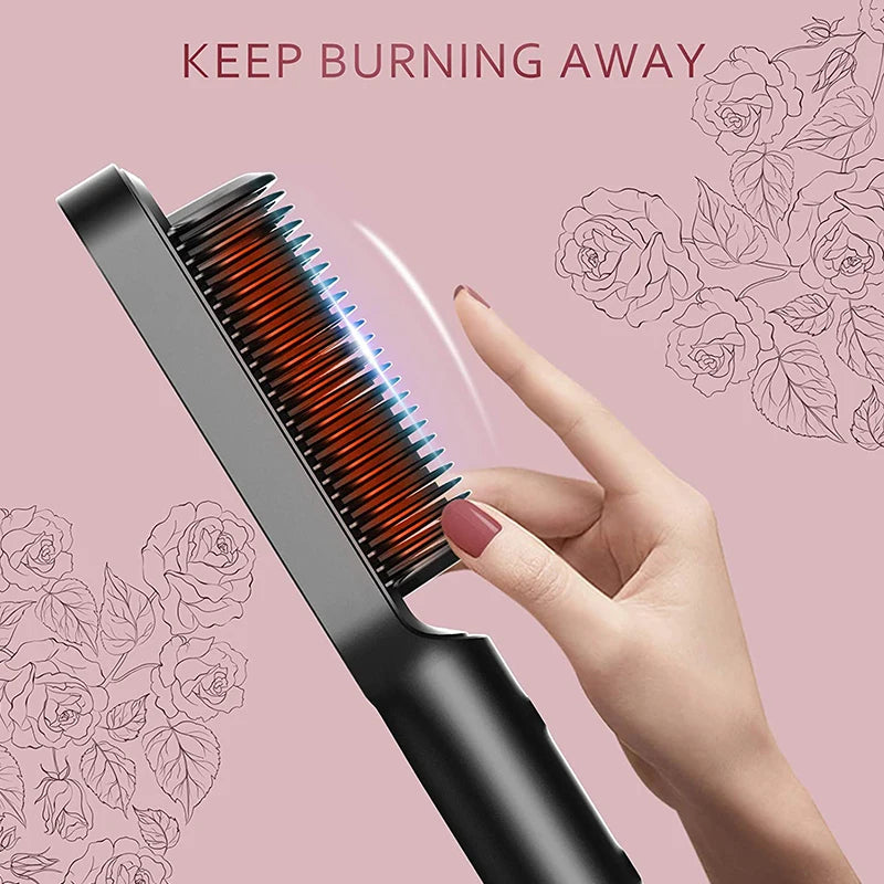 Electric Hair Straightener Brush Heated Comb Straight & Curly Styling Tool