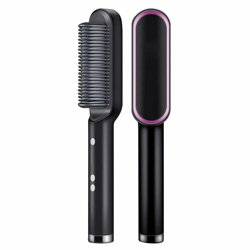 Electric Hair Straightener Brush Heated Comb Straight & Curly Styling Tool